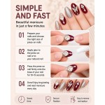Wine‑Red Medium‑Long Almond Press‑On Nails，Luxury False Nails with Silver Glitter, Metal Butterfly & Heart Rhinestones